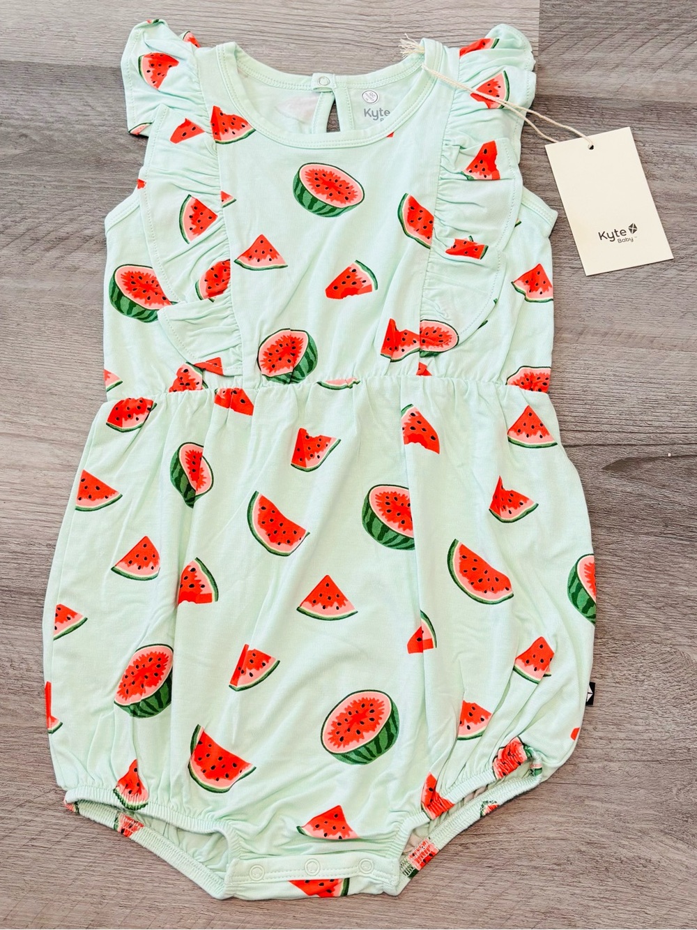 NEW Kyte BABY Bamboo Mint green and Pink Watermelon Ruffle Romper